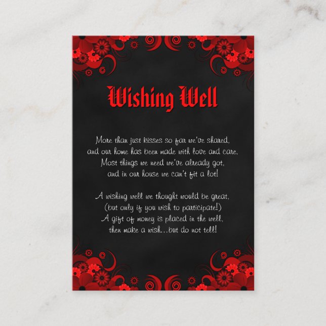 Black Red Blommigt Gothic Bröllop Wishing well Tilläggskort (Framsida)