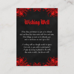 Black Red Blommigt Gothic Bröllop Wishing well Tilläggskort