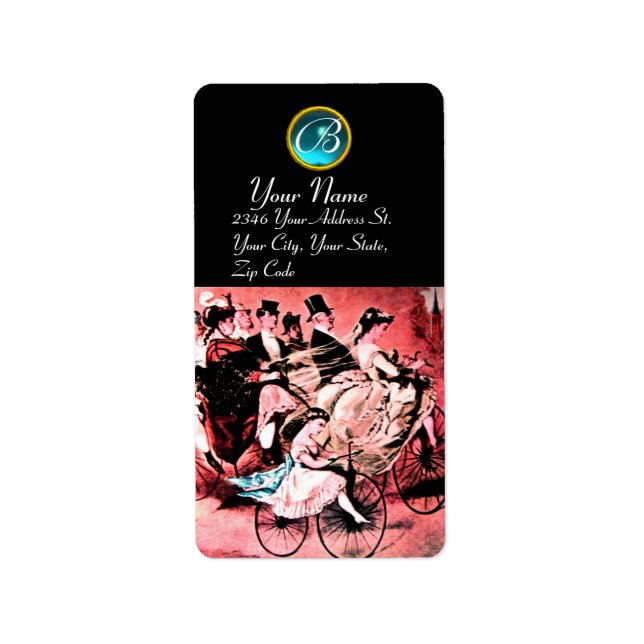 BLACK RED BLUE BICYCLE BRÖLLOP MONOGRAM ADRESSETIKETT (Framsidan)