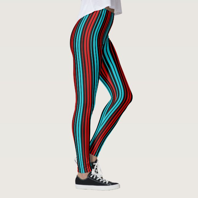 Black Red Blue Stripes Pattern   Leggings (Höger)