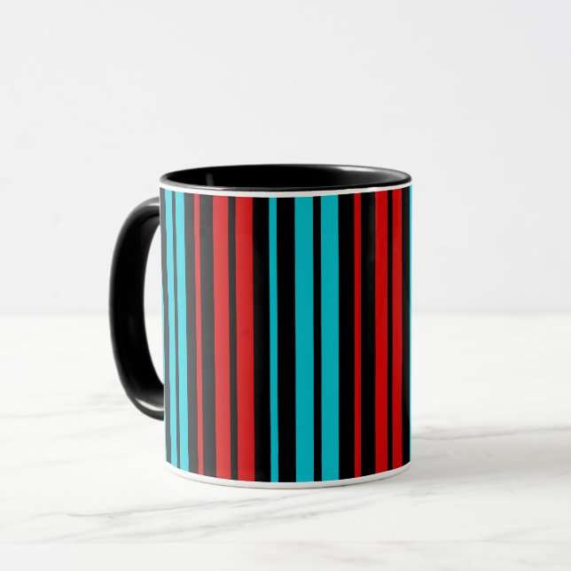 Black Red Blue Stripes Pattern   Mugg (Framsida vänster)