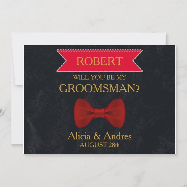 Black & Red Bow, blir du min Groomsman? Inbjudningar (Framsida)