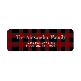Black Red Buffalo Check Rustic Typography Returadress Etikett