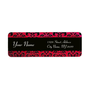 BLACK RED BURGUNDY DAMASK RETURADRESS ETIKETT