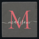 Black Red Burgundy Monogram Feminine-skript Namn Stenunderlägg<br><div class="desc">Elegant Black Red Burgundy Maroon Monogram Feminine Script Namn Stone Underlägg</div>