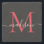 Black Red Burgundy Monogram Feminine-skript Namn Stenunderlägg<br><div class="desc">Elegant Black Red Burgundy Maroon Monogram Feminine Script Namn Stone Underlägg</div>