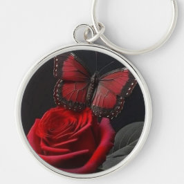 Black & Red Butterfly och Ro Rund Silverfärgad Nyckelring