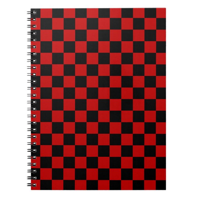 Black + Red Check Checkerboard Mönster Anteckningsbok (Framsidan)