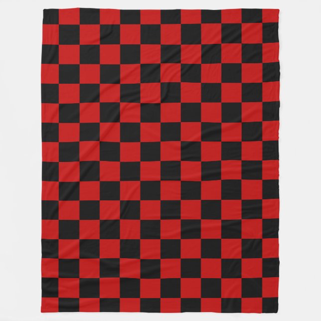 Black + Red Check Checkerboard Mönster Fleecefilt (Framsidan)