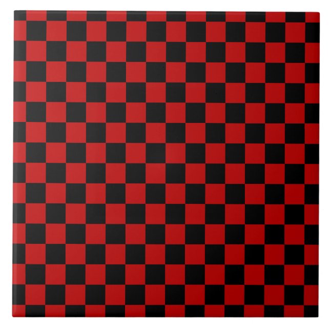 Black + Red Check Checkerboard Mönster Kakelplatta (Framsidan)