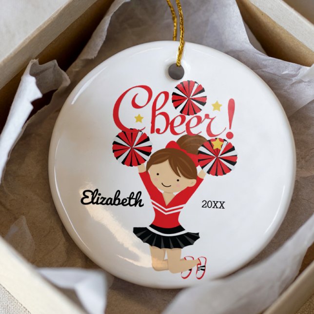 Black & Red Cheer Brunette CheerLedare Ornament (Skapare uppladdad)
