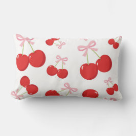 Black Red Cherries Rosa Bow Coquette Cottage Chic Lumbarkudde