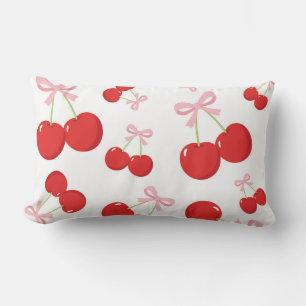 Black Red Cherries Rosa Bow Coquette Cottage Chic Lumbarkudde