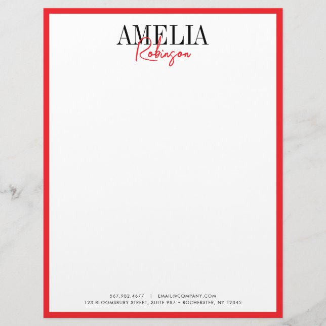 Black Red Chic Contrast Snyggt Letterhead Brevhuvud (Framsida)