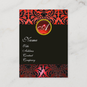BLACK RED DAMASK BLOMMIGT MONOGRAM ,Ruby Gemstone Visitkort