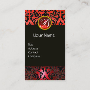 BLACK RED DAMASK BLOMMIGT RED RUBY GEM MONOGRAM VISITKORT