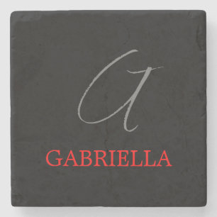 Black Red Ditt namn - första Monogram Stenunderlägg
