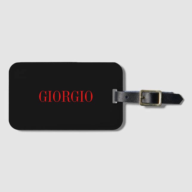 Black Red Ditt namn - minimalistisk privat modern Bagagebricka (Framsida horisontal)