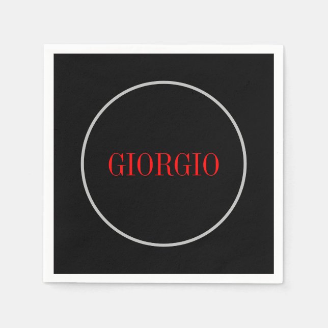 Black Red Ditt namn - minimalistisk privat modern Pappersservett (Framsidan)