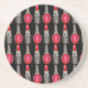 Black Red Fashionista Lipstick Nagel polsk makeup Underlägg Sandsten