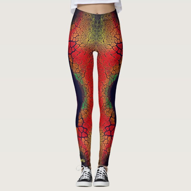 BLACK RED FIERY DRAGON SKIN SCALES LEGGINGS (Framsida)