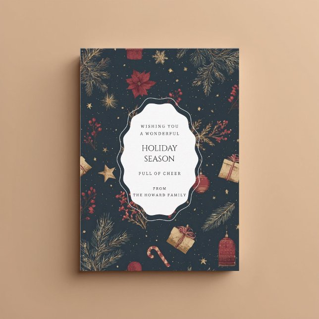 Black Red Floral Whimsical Watercolor Holiday Card (Skapare uppladdad)