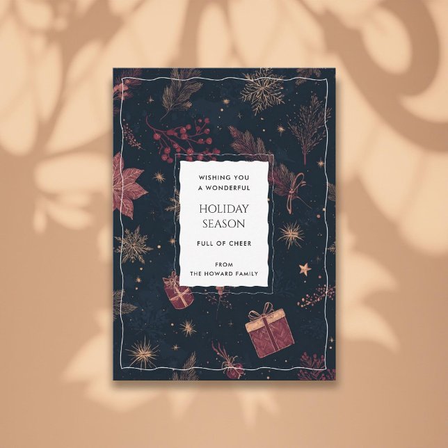 Black Red Floral Whimsical Watercolor Holiday Card (Skapare uppladdad)