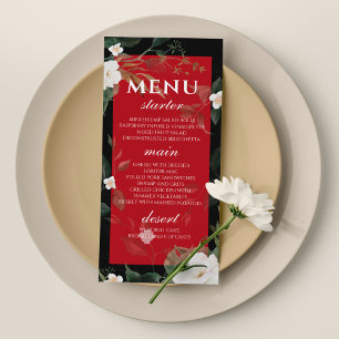 Black Red Flowers Bröllop Menu Meny