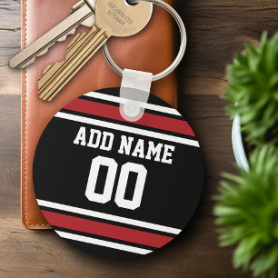 Black Red Football Jersey-nummer Nyckelring