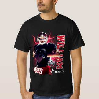 Black Red Football Player Ccustom Namn & Photo T Shirt