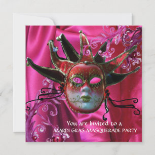 BLACK RED FUCHSIA JESTER MASK ,Masquerad Boll Inbjudningar