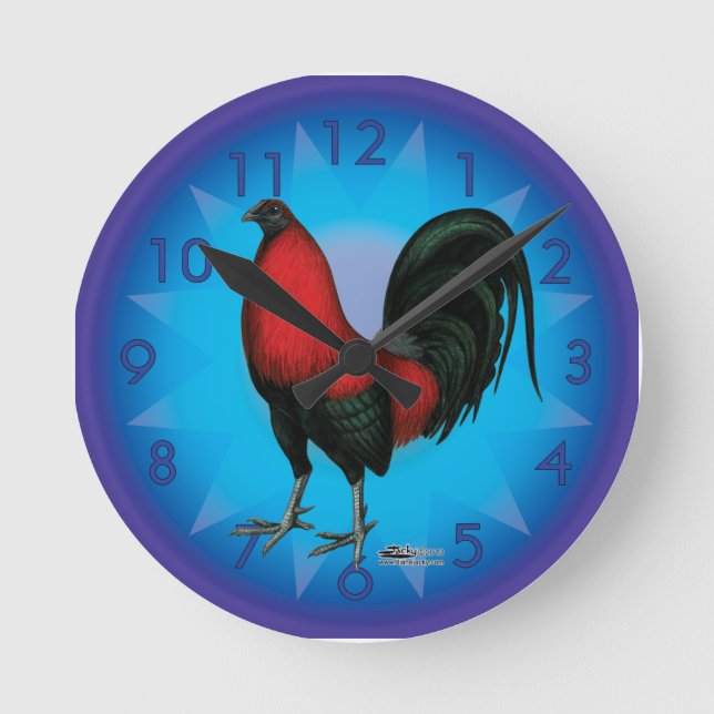 Black Red Gamecock Rund Klocka (Framsida)