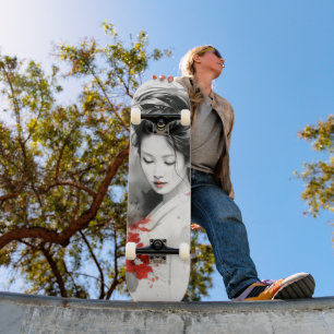 Black Red Geisha Mini Skateboard Bräda 18,5 Cm