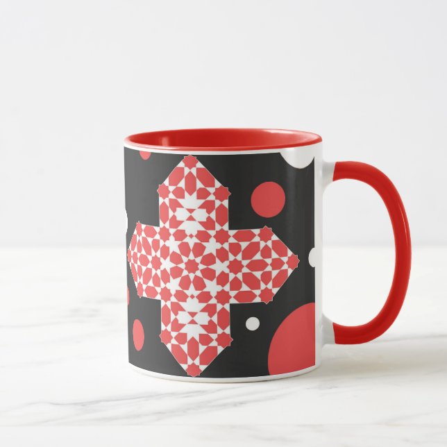 Black & Red Geometric Pattern Mug Mugg (Höger)