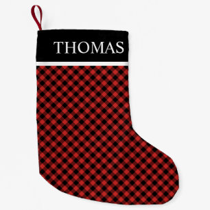 Black Red Gingham Custom Name Liten Julstrumpa