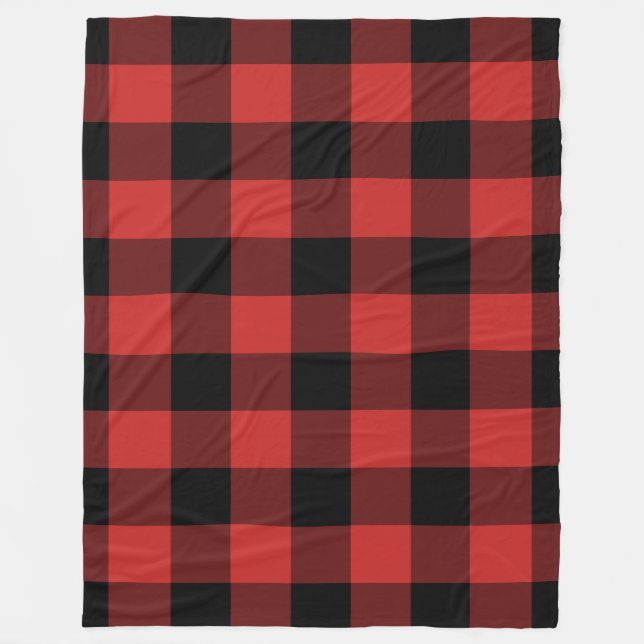 Black Red Gingham Mönster Bufallo Check Fleecefilt (Framsidan)