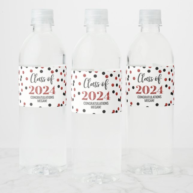 Black Red Glitter Confetti Studenten Vattenflaskor Etikett (Flaskor)