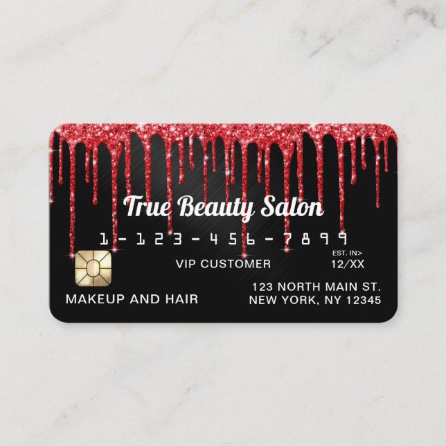 Black Red Glitter Drives Metallic Kredit Visitkort (Framsida)