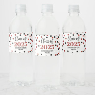 Black Red Glitter, klass 2025 Studenten Vattenflaskor Etikett