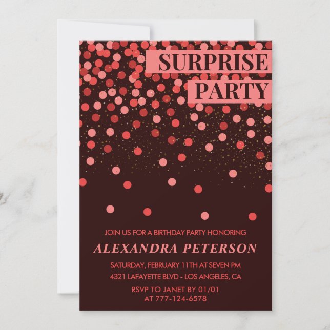 Black Red Glitter Surprise-födelsedag 88 år Inbjudningar (Framsida)