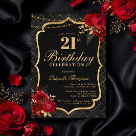 Black, Red & Gold 21st Birthday Invitation Inbjudningar