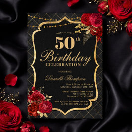 Black, Red & Gold 50th Birthday Invitation Inbjudningar