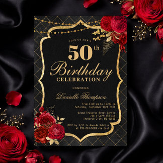 Black, Red & Gold 50th Birthday Invitation Inbjudningar