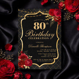 Black, Red & Gold 80th Birthday Invitation Inbjudningar