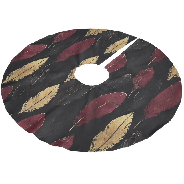 Black Red Gold Feathers Christmas Julgransmatta Borstad Polyester (Vinklad)