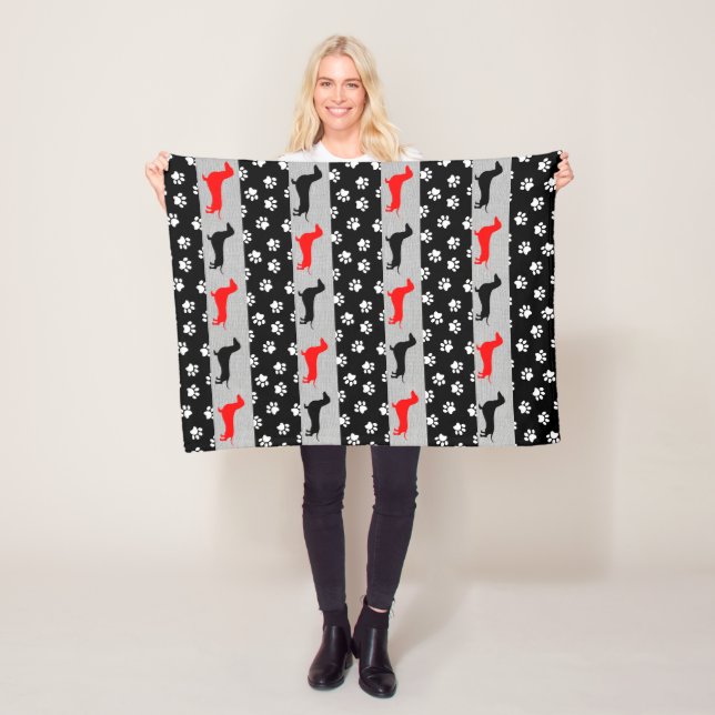 Black Red Grått Dachshund Fleece Blanket (På plats)