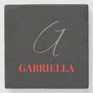 Black Red Grått Ditt namn - första Monogram Stenunderlägg