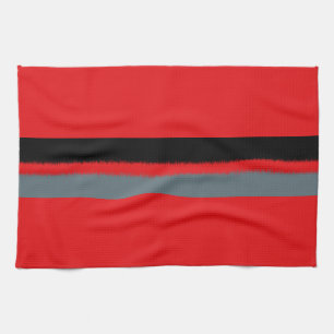 Black Red Grått Grått Rand Kökshandduk