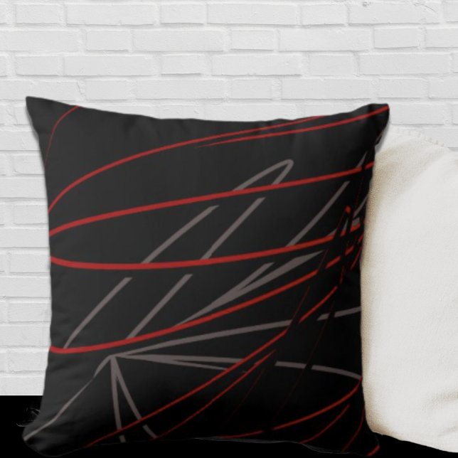 Black Red Grått Modern Elegant Abstrakt Kudde (Skapare uppladdad)