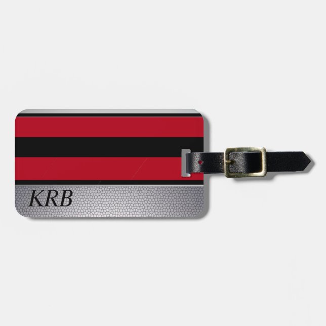 Black Red Grått Struktur Design Monogram Bagagebricka (Horisontell Framsida)